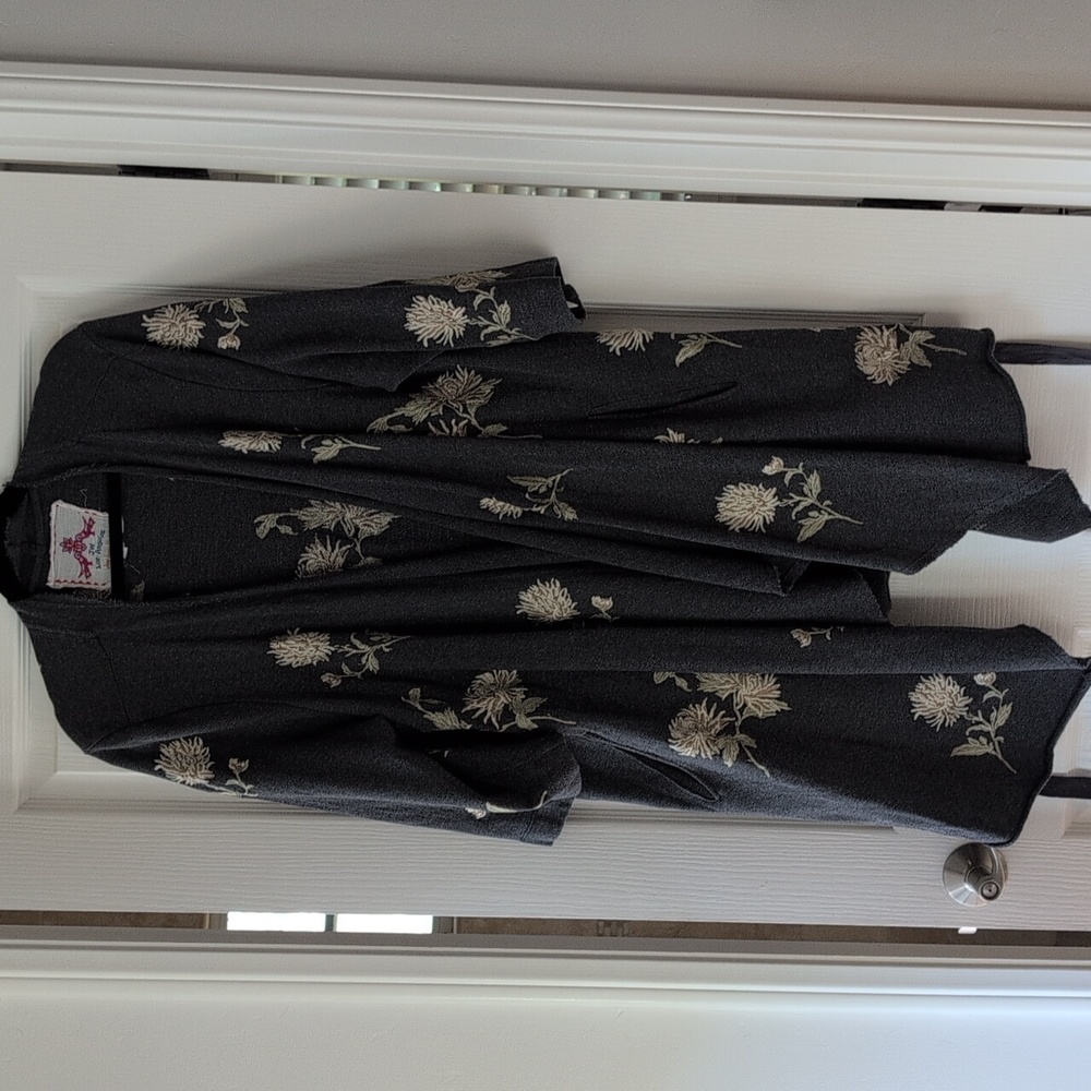 Johnny Was Black Floral Cardigan